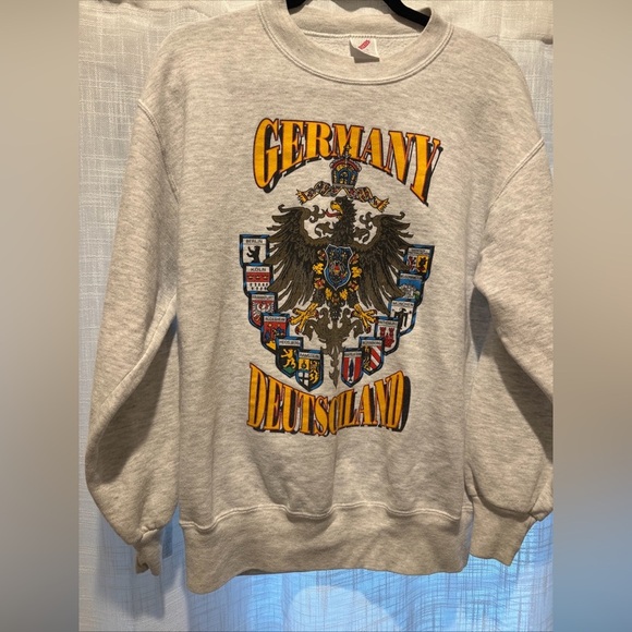 VTG Jerzees Germany Crewneck Sweatshirt Adult L 90s Reichsadler Eagle Printed - Picture 4 of 10